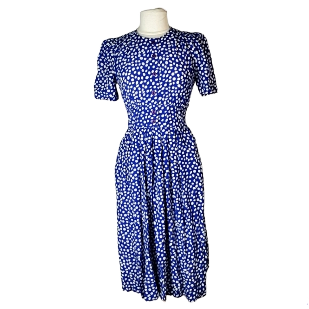 KARIN STEVENS Polkadot Vintage Dress Womens size 8 Petite - Picture 1 of 7
